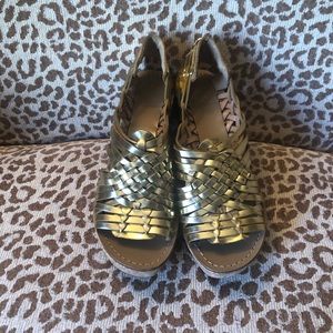 Tory Burch Metallic Gold Platform Huarache Sandal